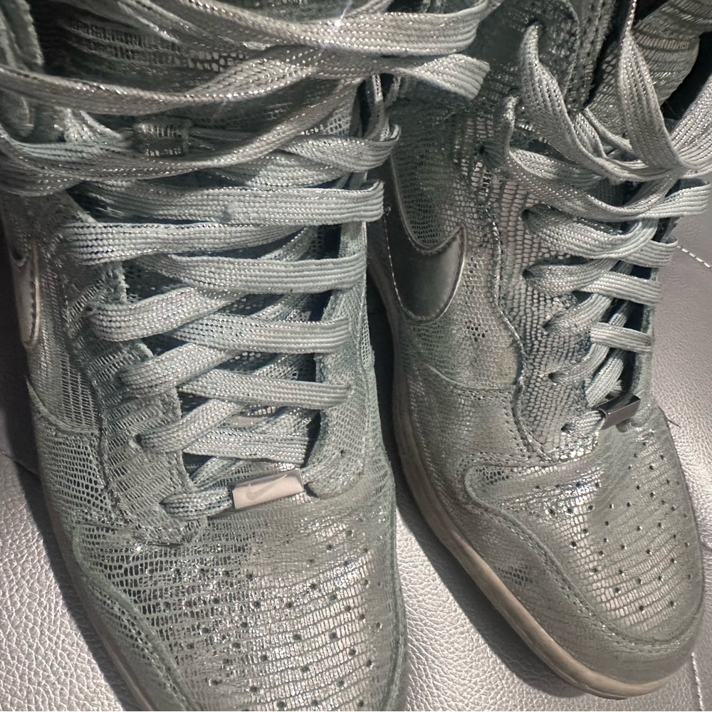 Nike WMNS Dunk SKY HI “Disco Ball” 637991-001 Metallic Silver/Glacier Ice sz 10 - Picture 8 of 9